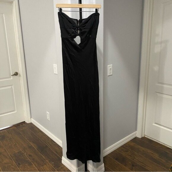 Bec & Bridge Halle Strapless Cut Out Gown Satin Black Womens Size 8 Evening - Picture 2 of 13